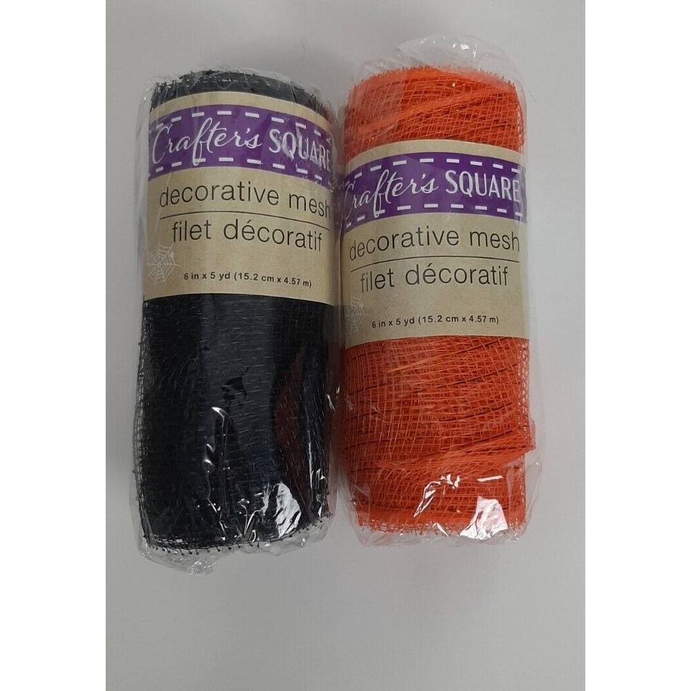Crafter's Square Decorative Mesh Orange Black Halloween Fall 6 Inches X 5 Yards